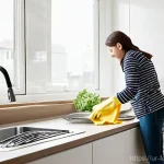 Home 14 공유 주거 모델의 유지 보수 관리 - **Prompt 1: Collaborative Household Chores**
"A vibrant and clean shared apartment kitchen bathe...