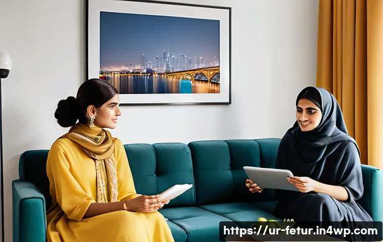 공유 주거 모델의 안전 문제 - **Prompt:** "A brightly lit, modern shared apartment living room in a Pakistani city. Two young adul...